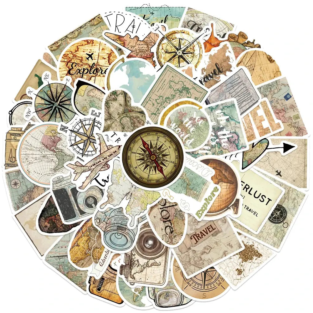 Vintage Seyahat Sticker Seti (50 Adet) Laptop Valiz Etiketi | Sticker Master - Sticker Master