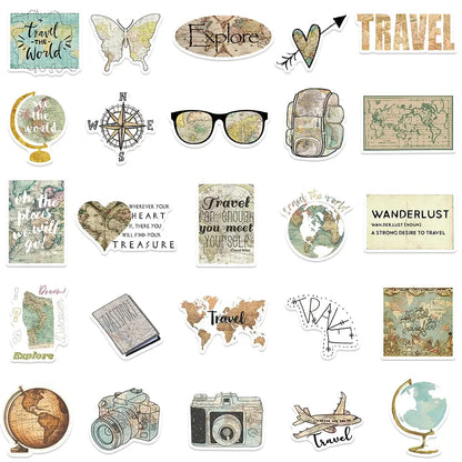 Vintage Seyahat Sticker Seti (50 Adet) Laptop Valiz Etiketi | Sticker Master - Sticker Master