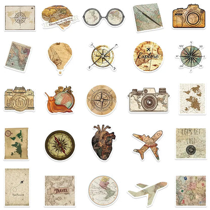 Vintage Seyahat Sticker Seti (50 Adet) Laptop Valiz Etiketi | Sticker Master - Sticker Master