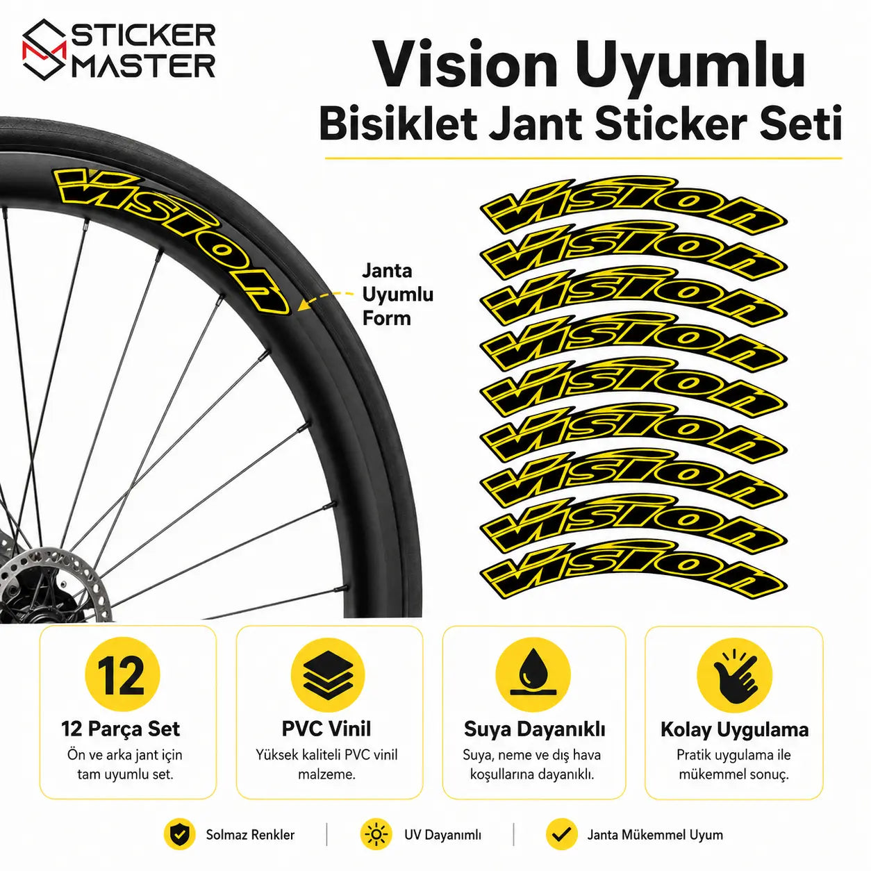 Vision Uyumlu Bisiklet Jant Sticker Seti detayları