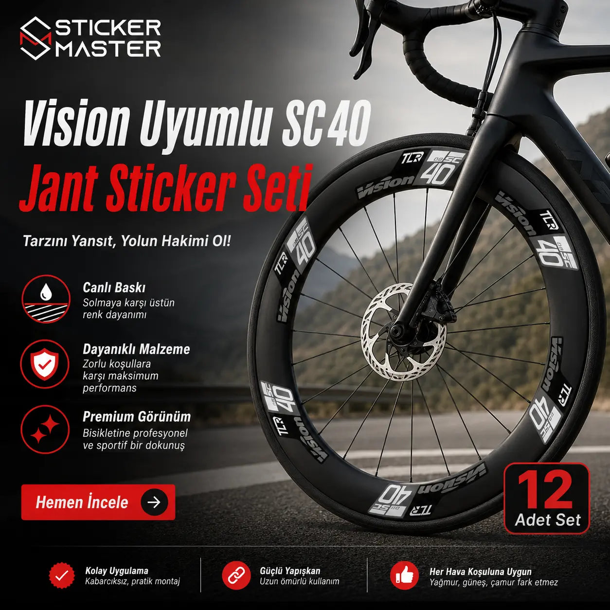 Vision Uyumlu SC 40 Bisiklet Jant Sticker Seti ads