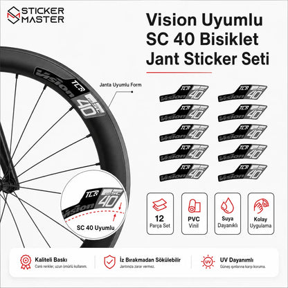 Vision Uyumlu SC 40 Bisiklet Jant Sticker Seti detay