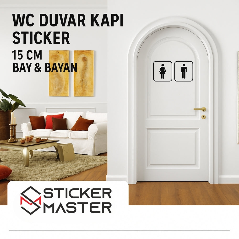Sticker Master WC Duvar Kapı Sticker – 15 cm Bay & Bayan Tuvalet Etiketi