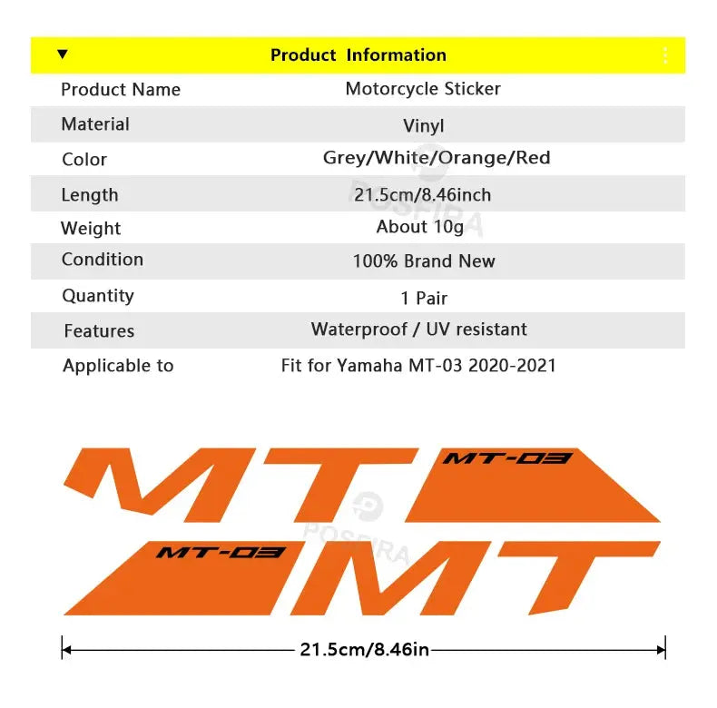 Yamaha MT-03 Sticker Hava Girişi Logo Seti | Sticker Master - Sticker Master