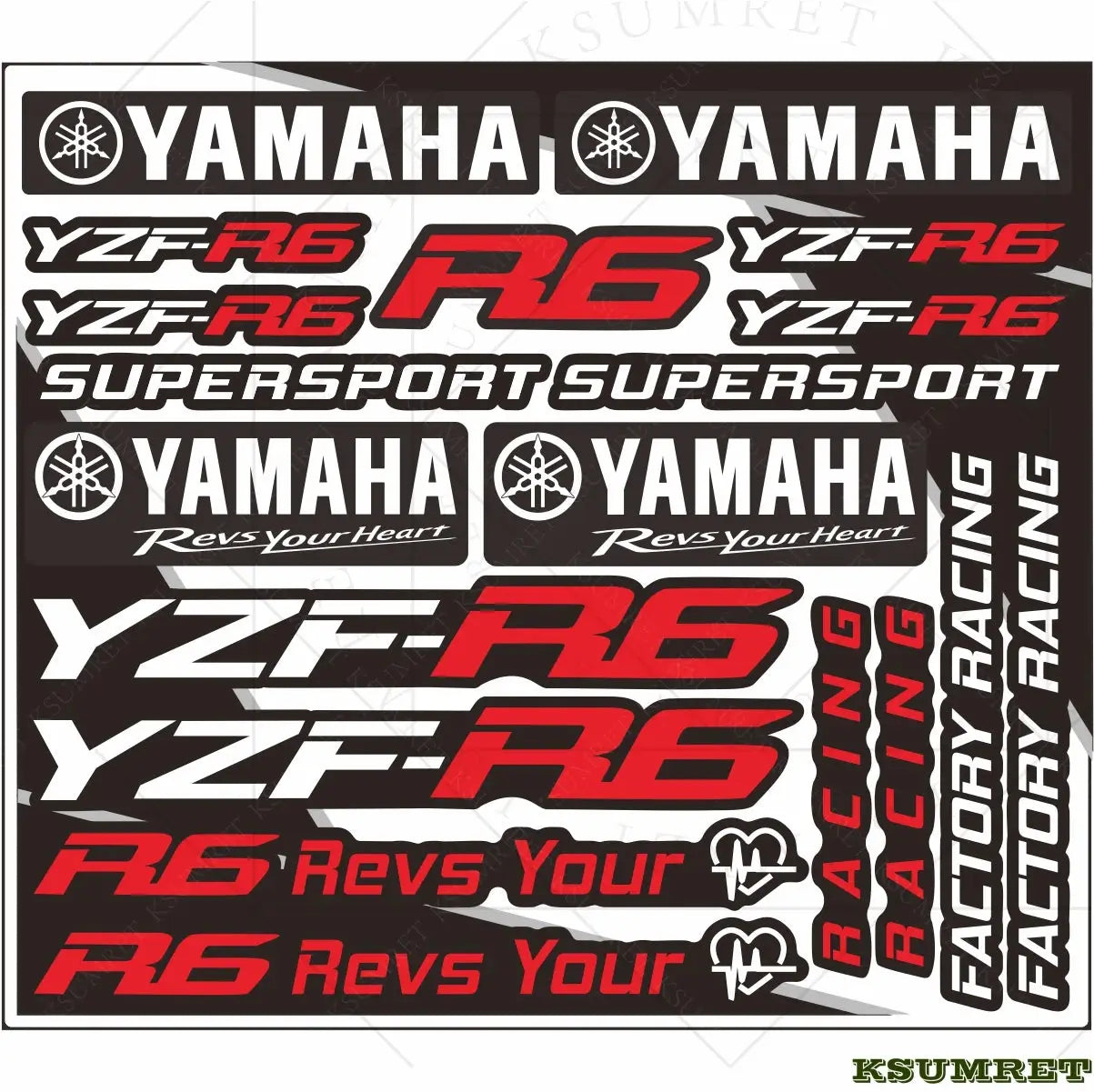 Yamaha R6 Sticker Seti | YZF-R6 ve Supersport Logo Decal Kiti (Su Geçirmez) Sticker Master