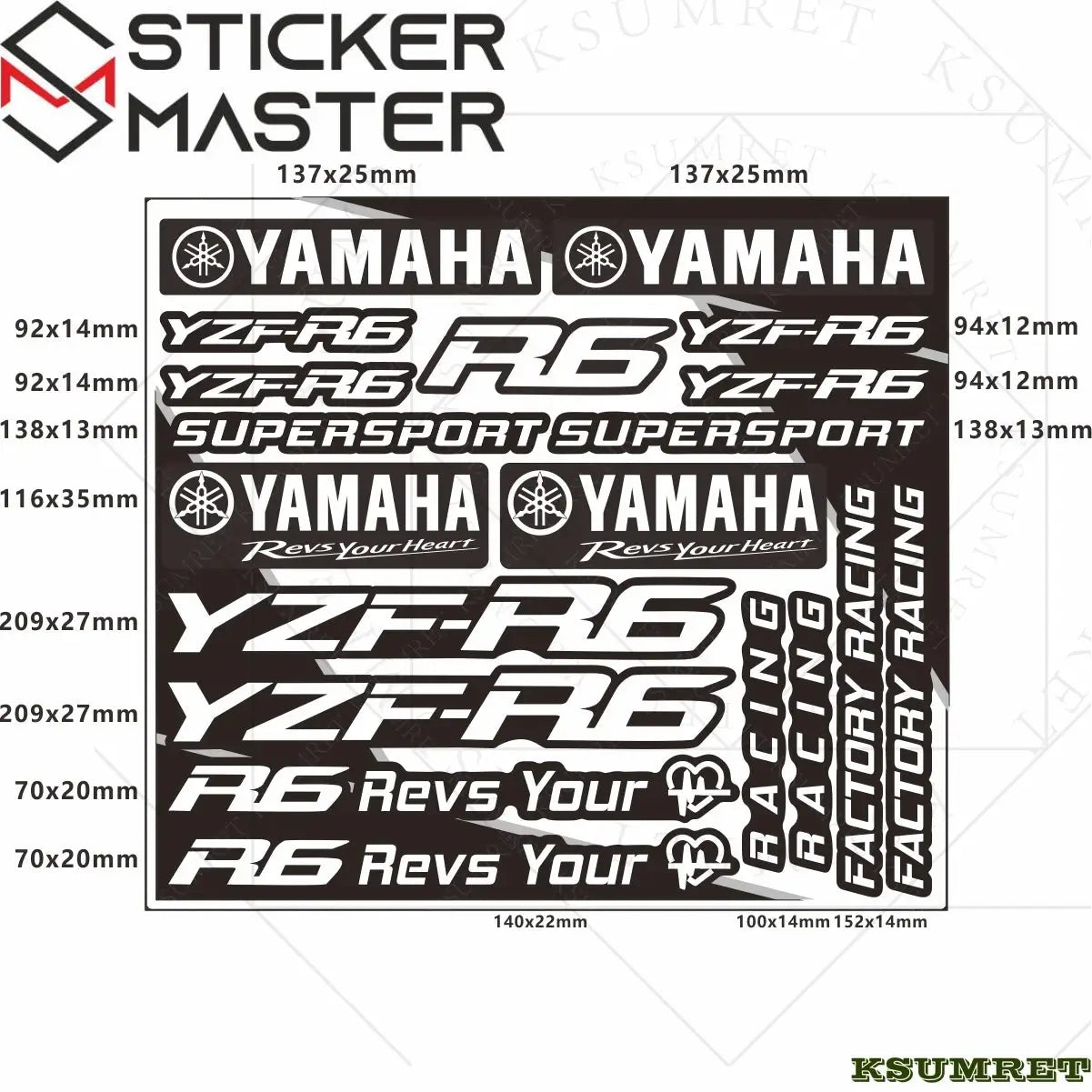 Yamaha R6 Sticker Seti | YZF-R6 ve Supersport Logo Decal Kiti (Su Geçirmez) Sticker Master