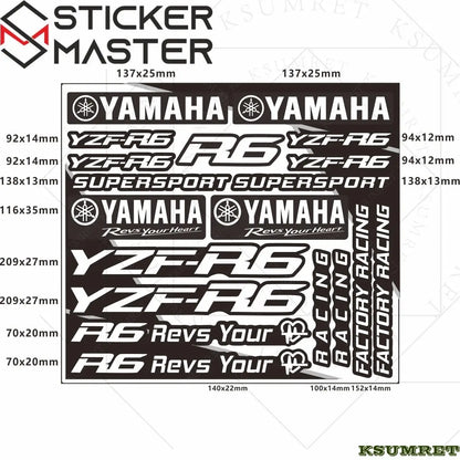 Yamaha R6 Sticker Seti | YZF-R6 ve Supersport Logo Decal Kiti (Su Geçirmez) Sticker Master