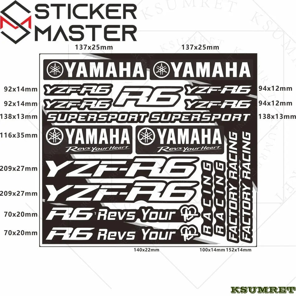 Yamaha R6 Sticker - YZF ve Logo Seti Motosiklet Çıkartma – Sticker Master