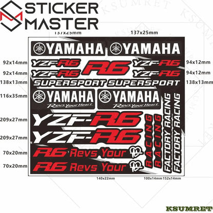 Yamaha R6 Sticker Seti | YZF-R6 ve Supersport Logo Decal Kiti (Su Geçirmez) Sticker Master