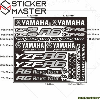 Yamaha R6 Sticker Seti | YZF-R6 ve Supersport Logo Decal Kiti (Su Geçirmez) Sticker Master