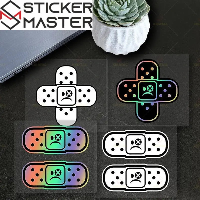 Yara Bandı Sticker | Çizik Kapatıcı Üzgün Surat Motor ve Kask Decal (7.6 cm) Sticker Master