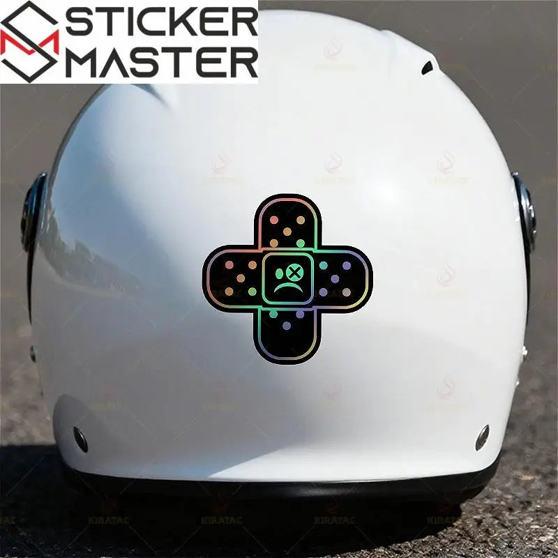 Yara Bandı Sticker | Çizik Kapatıcı Üzgün Surat Motor ve Kask Decal (7.6 cm) Sticker Master