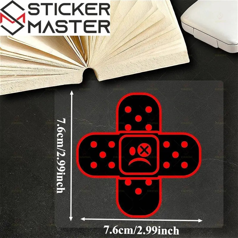 Yara Bandı Sticker | Çizik Kapatıcı Üzgün Surat Motor ve Kask Decal (7.6 cm) Sticker Master