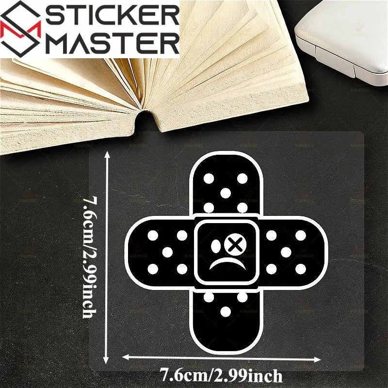Yara Bandı Sticker | Çizik Kapatıcı Üzgün Surat Motor ve Kask Decal (7.6 cm) Sticker Master