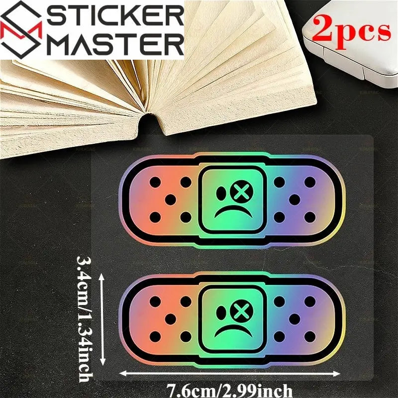 Yara Bandı Sticker | Çizik Kapatıcı Üzgün Surat Motor ve Kask Decal (7.6 cm) Sticker Master