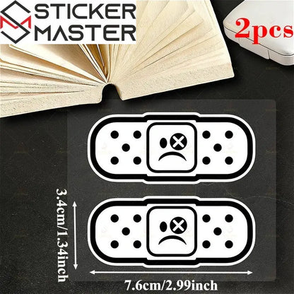 Yara Bandı Sticker | Çizik Kapatıcı Üzgün Surat Motor ve Kask Decal (7.6 cm) Sticker Master