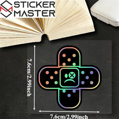 Yara Bandı Sticker | Çizik Kapatıcı Üzgün Surat Motor ve Kask Decal (7.6 cm) Sticker Master