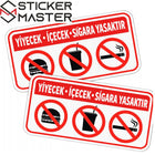 Yasak Sticker | Sigara, Yemek ve İçmek Yasak Araç İçi Decal Seti (10x5 cm)