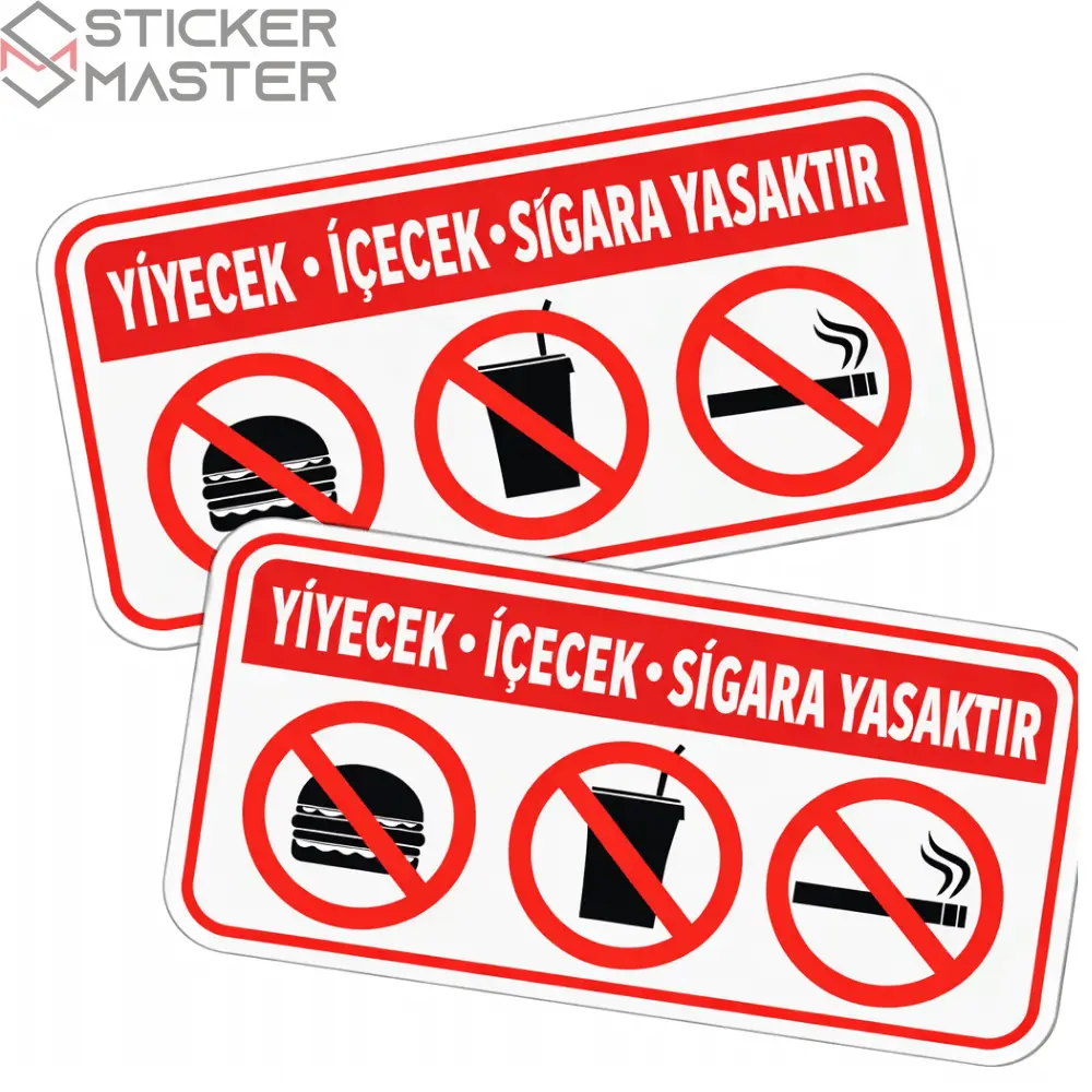 Yasak Sticker | Sigara, Yemek ve İçmek Yasak Araç İçi Decal Seti (10x5 cm) Sticker Master