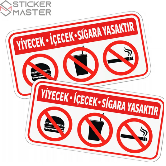 Yasak Sticker | Sigara, Yemek ve İçmek Yasak Araç İçi Decal Seti (10x5 cm) Sticker Master