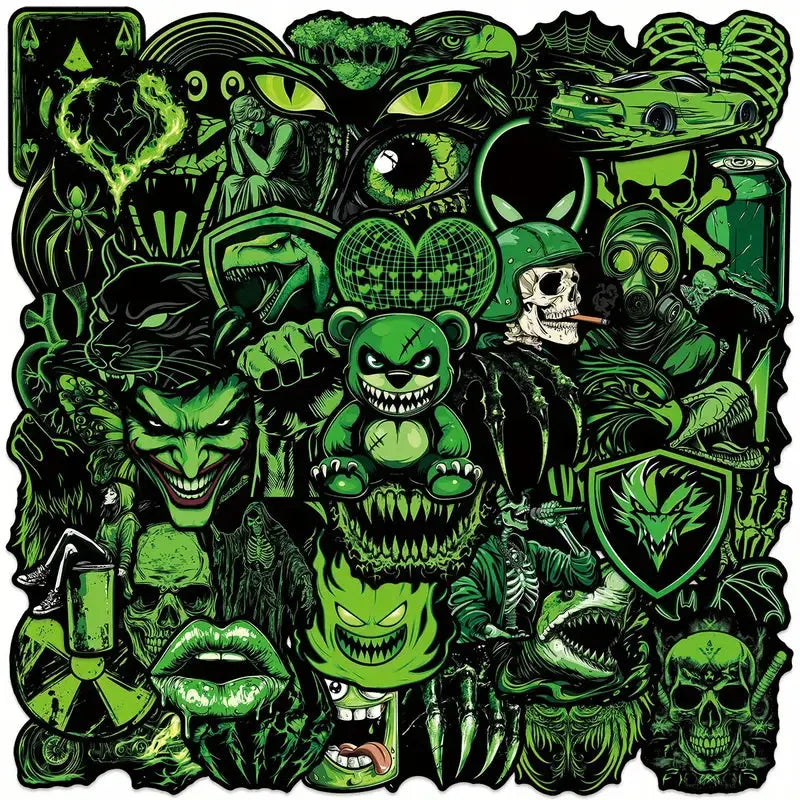 Sticker Master 50 Adet Kafatası Ayı -Canavar Graffiti Sticker Seti – Su Geçirmez Çıkartma Paketi Laptop, Telefon, Kask, Bavul ve Kaykay İçin - Sticker Master