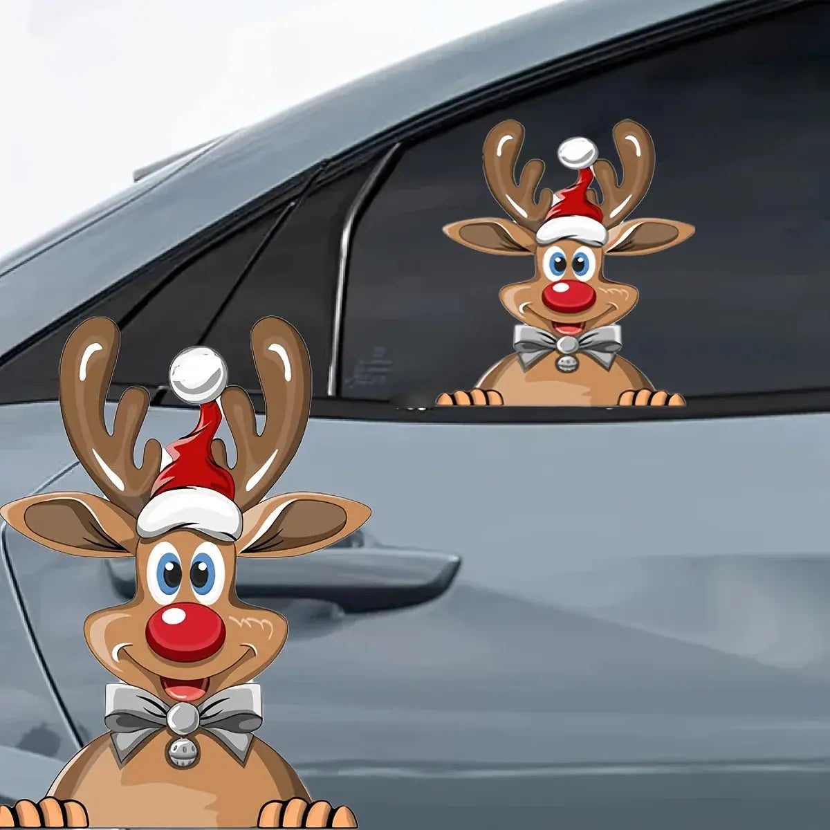 Yılbaşı Araba Sticker | Noel Baba Şapkalı Geyik Cam Dekoru Sticker Master