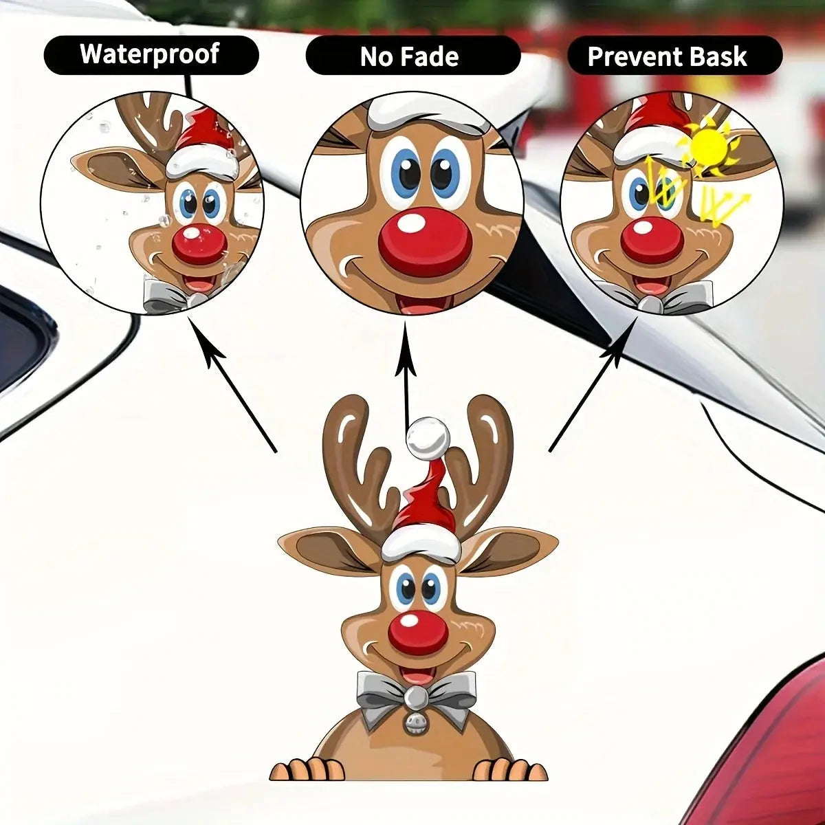 Yılbaşı Araba Sticker | Noel Baba Şapkalı Geyik Cam Dekoru Sticker Master