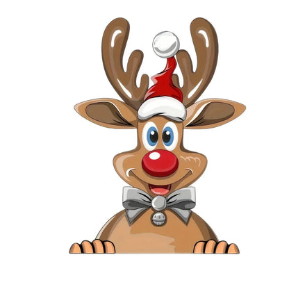 Yılbaşı Araba Sticker | Noel Baba Şapkalı Geyik Cam Dekoru Sticker Master