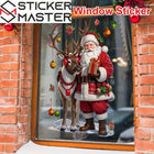 Yılbaşı Cam Stickerı - Noel Baba ve Geyik Desenli