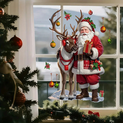 Yılbaşı Cam Stickerı - Noel Baba ve Geyik Desenli (Çift Taraflı) - Sticker Master