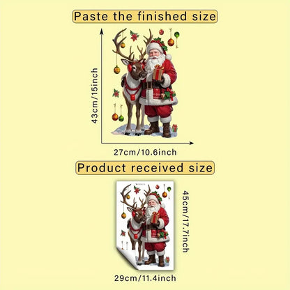 Yılbaşı Cam Stickerı - Noel Baba ve Geyik Desenli (Çift Taraflı) - Sticker Master