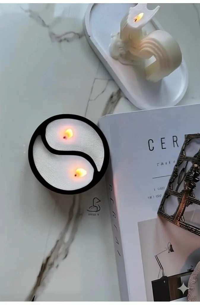 Sticker Master Ying Yang Dekoratif Çift Fitilli İnci Tozlu Dekoratif Beton Mumluk, Modern Tasarım - Sticker Master