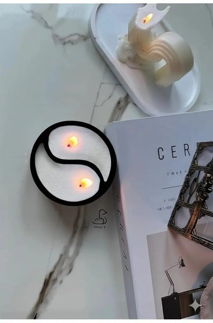 Sticker Master Ying Yang Dekoratif Çift Fitilli İnci Tozlu Dekoratif Beton Mumluk, Modern Tasarım - Sticker Master