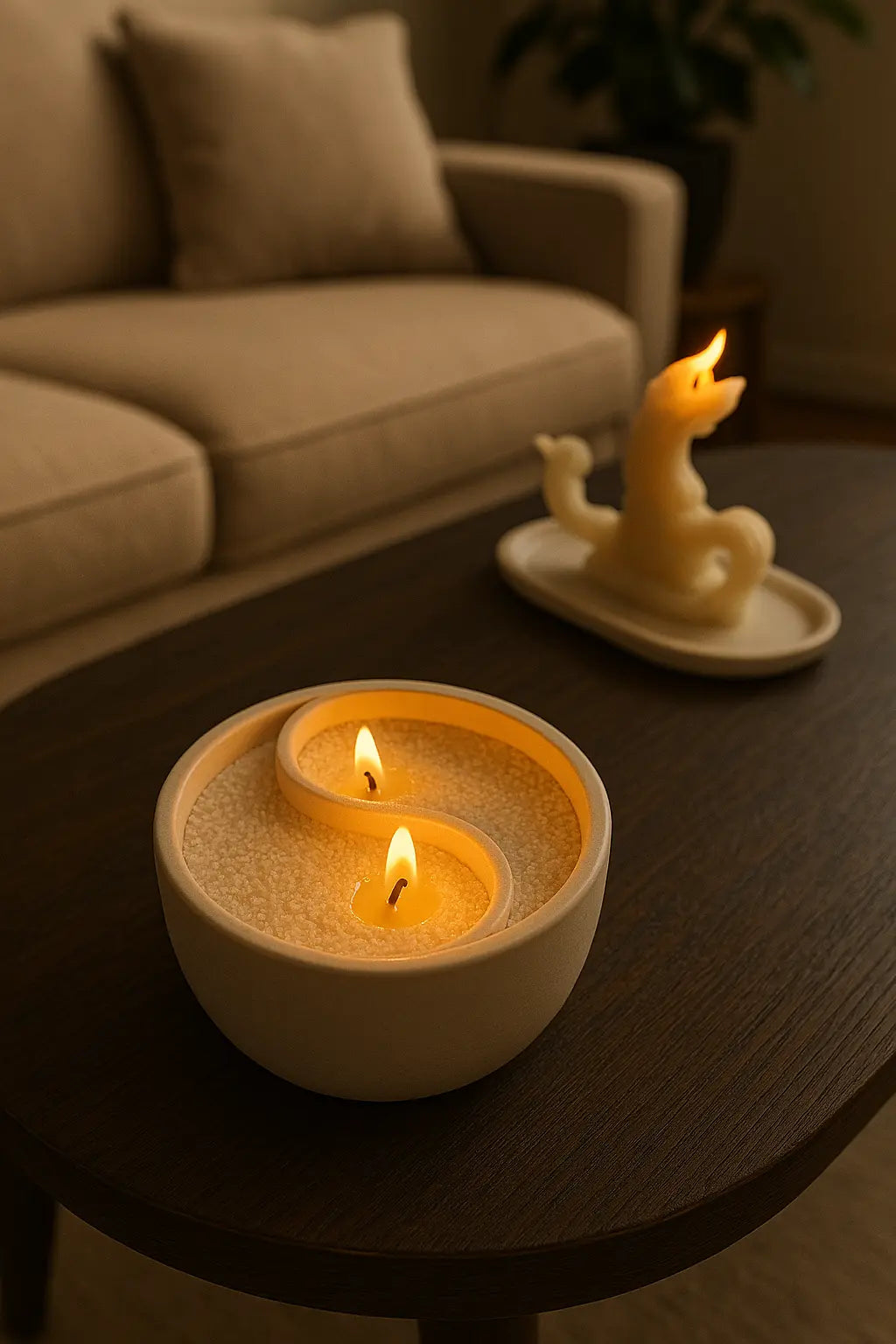 Sticker Master Ying Yang Dekoratif Çift Fitilli İnci Tozlu Dekoratif Beton Mumluk, Modern Tasarım - Sticker Master