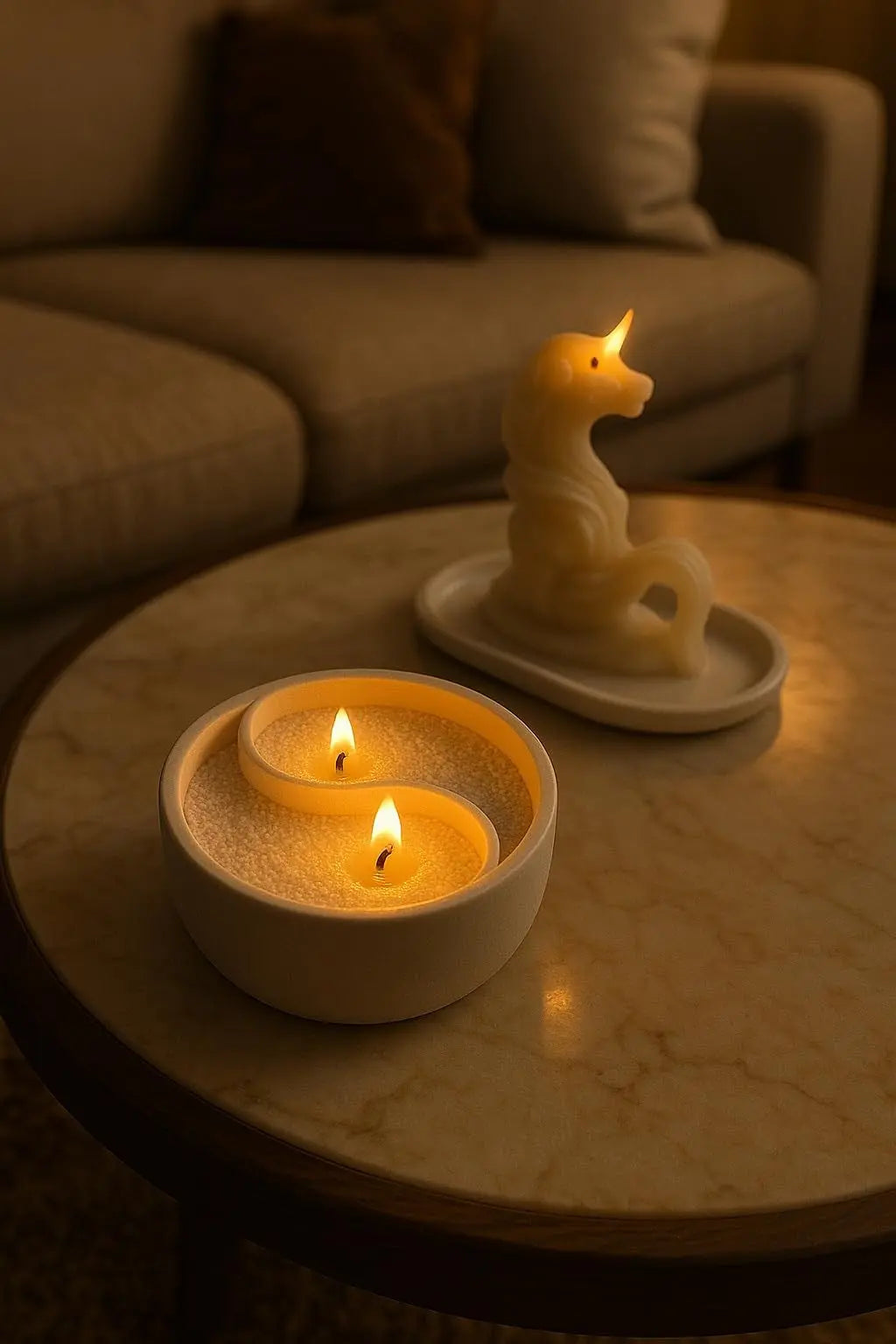 Sticker Master Ying Yang Dekoratif Çift Fitilli İnci Tozlu Dekoratif Beton Mumluk, Modern Tasarım