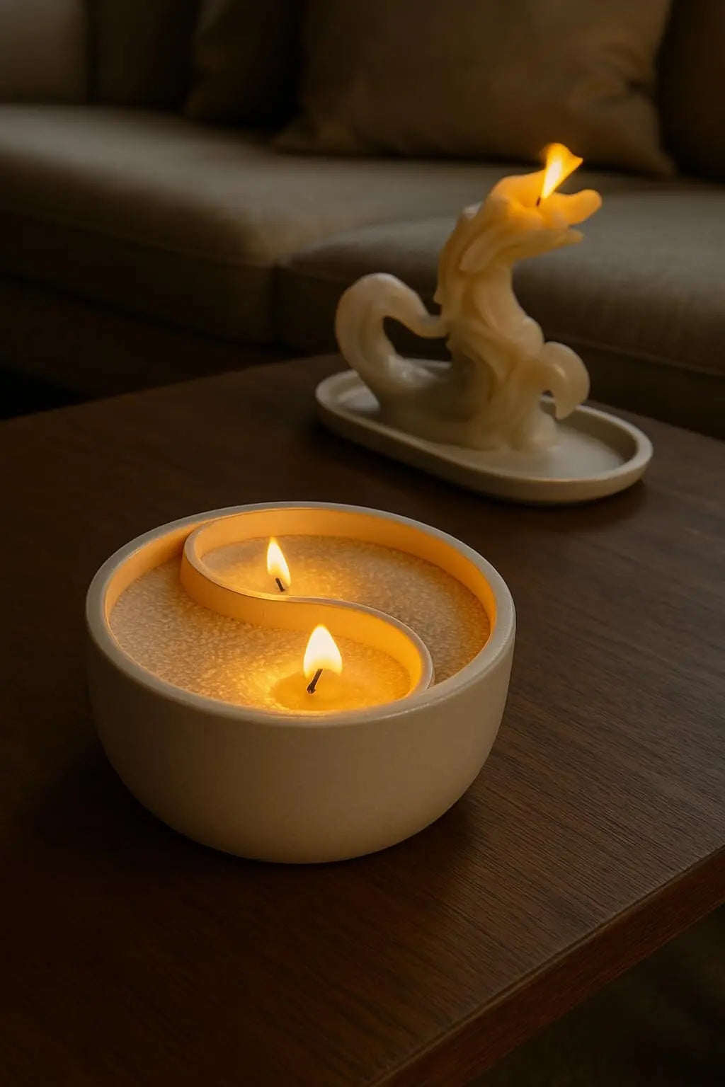 Sticker Master Ying Yang Dekoratif Çift Fitilli İnci Tozlu Dekoratif Beton Mumluk, Modern Tasarım