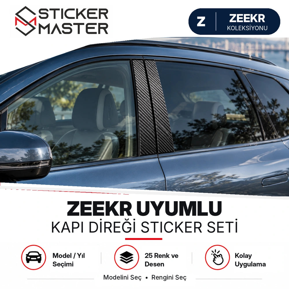 Zeekr uyumlu B sütunu kapı direği sticker seti ana ürün görünümü, temsili araç uygulaması