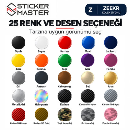Zeekr kapı direği sticker 25 renk ve desen seçeneği