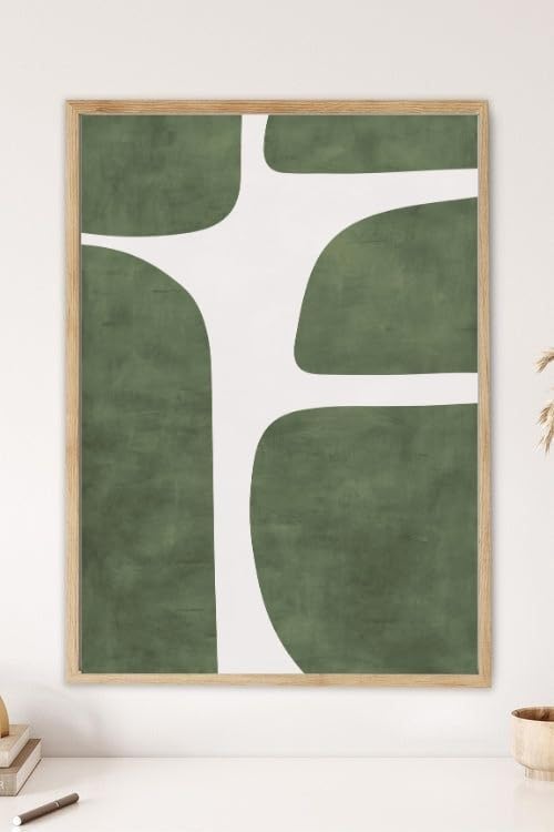 Sticker Master Modern Minimalist Duvar Tablosu | Yeşil Bej Estetik Çerçeveli Poster (30x42 Cm) | Ev Ofis Dekoru | Şık Sanat Baskısı