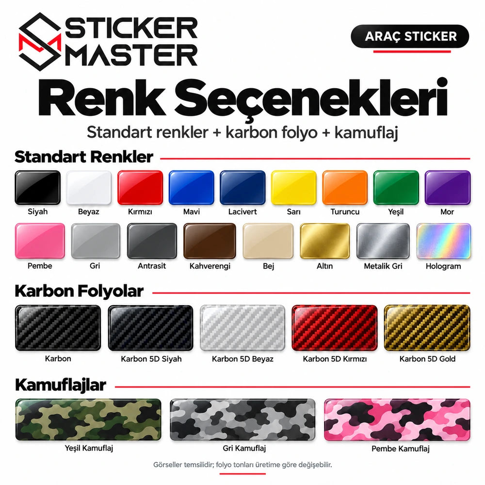 Alfa Romeo Side Pillar 17 renk karbon ve kamuflaj folyo seçenekleri