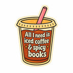Sticker Master “Tek İhtiyacım Buzlu Kahve & Ateşli Kitaplar” Sticker-3 Adet– 5 cm Su Geçirmez Vinil Çıkartma (Laptop, Kindle, Su Şişesi, Kitap)