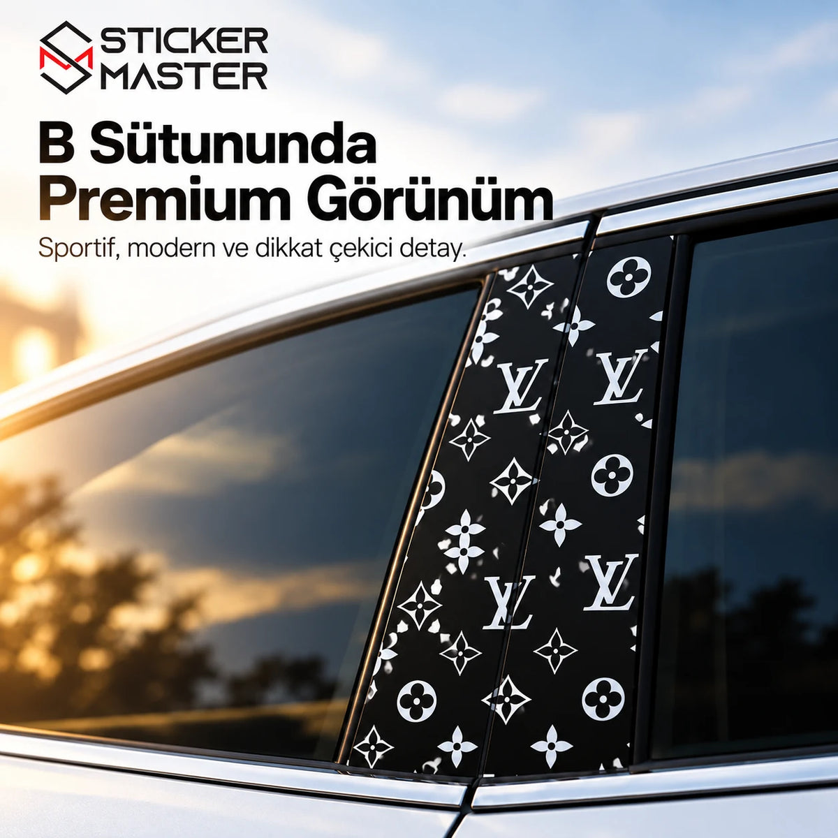 Araç B sütunu monogram sticker premium görünüm