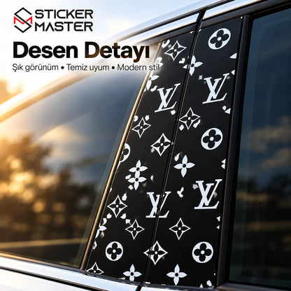 Monogram desenli araç kapı direği sticker desen detayı