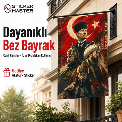 Ataturk Osmanli Selcuklu Dayanikli Bez Bayrak | Hediye Ataturk Sticker
