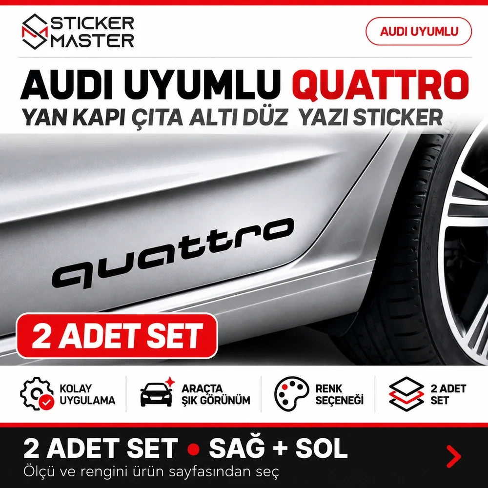 Audi uyumlu Quattro yan kapı çıta altı 2 adet sticker seti - araç üzerinde uygulama