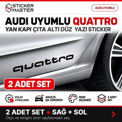 Audi uyumlu Quattro yan kapı çıta altı 2 adet sticker seti - araç üzerinde uygulama