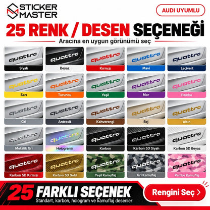 Audi Quattro sticker 25 renk desen seçeneği - rengini seç