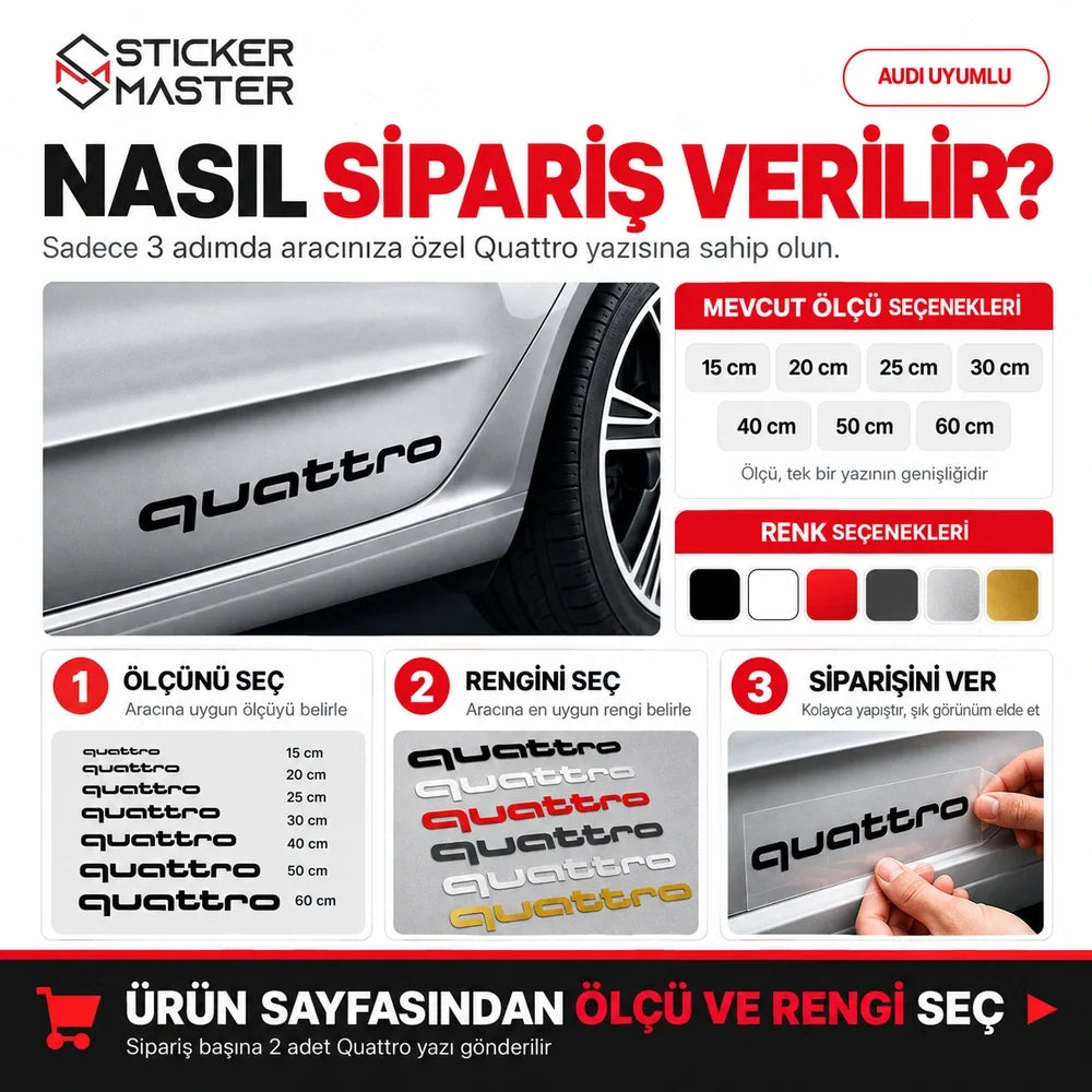 Audi Quattro yan kapı sticker nasıl sipariş verilir - ölçü ve renk seçimi
