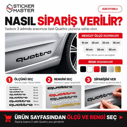 Audi Quattro yan kapı sticker nasıl sipariş verilir - ölçü ve renk seçimi