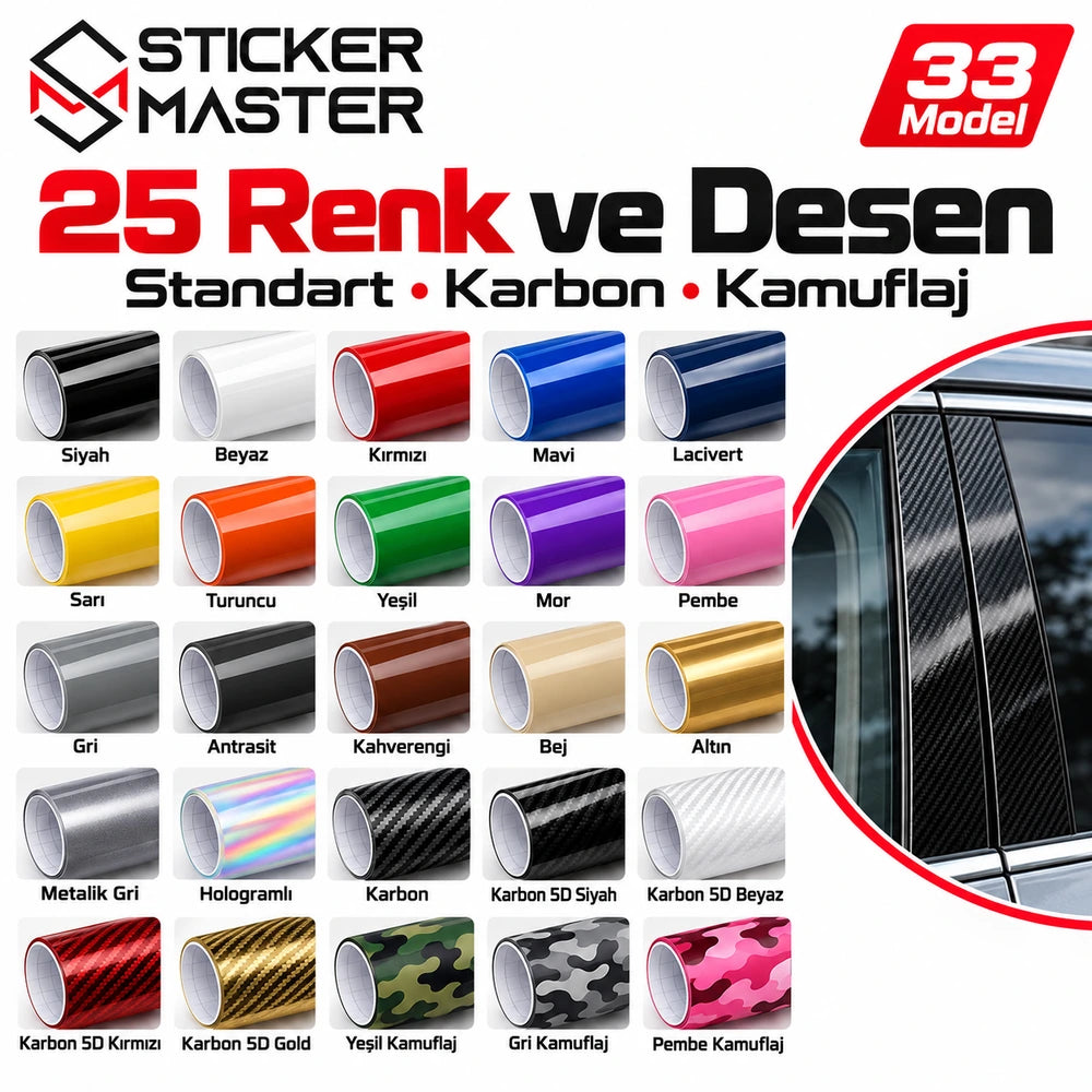 Audi Side Pillar sticker 25 standart renk karbon folyo ve kamuflaj seçenekleri